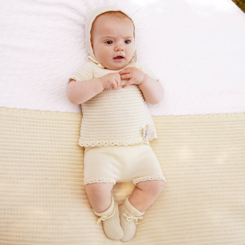 PAZ Rodríguez-Baby Girls Yellow Knitted Shorts Set | Childrensalon Outlet
