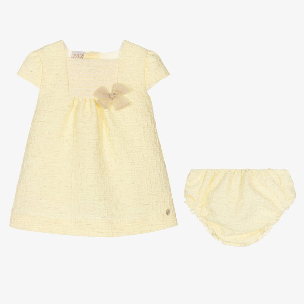 PAZ Rodríguez-Baby Girls Yellow Trapeze Bow Dress | Childrensalon Outlet