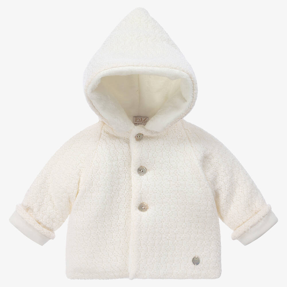 Paz Rodríguez - Baby Ivory Hooded Wool Jacket | Childrensalon