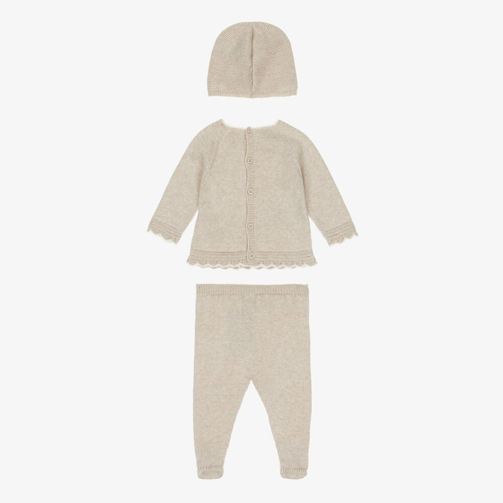 PAZ Rodríguez-Beige Cotton & Cashmere Knitted Babysuit Set | Childrensalon Outlet