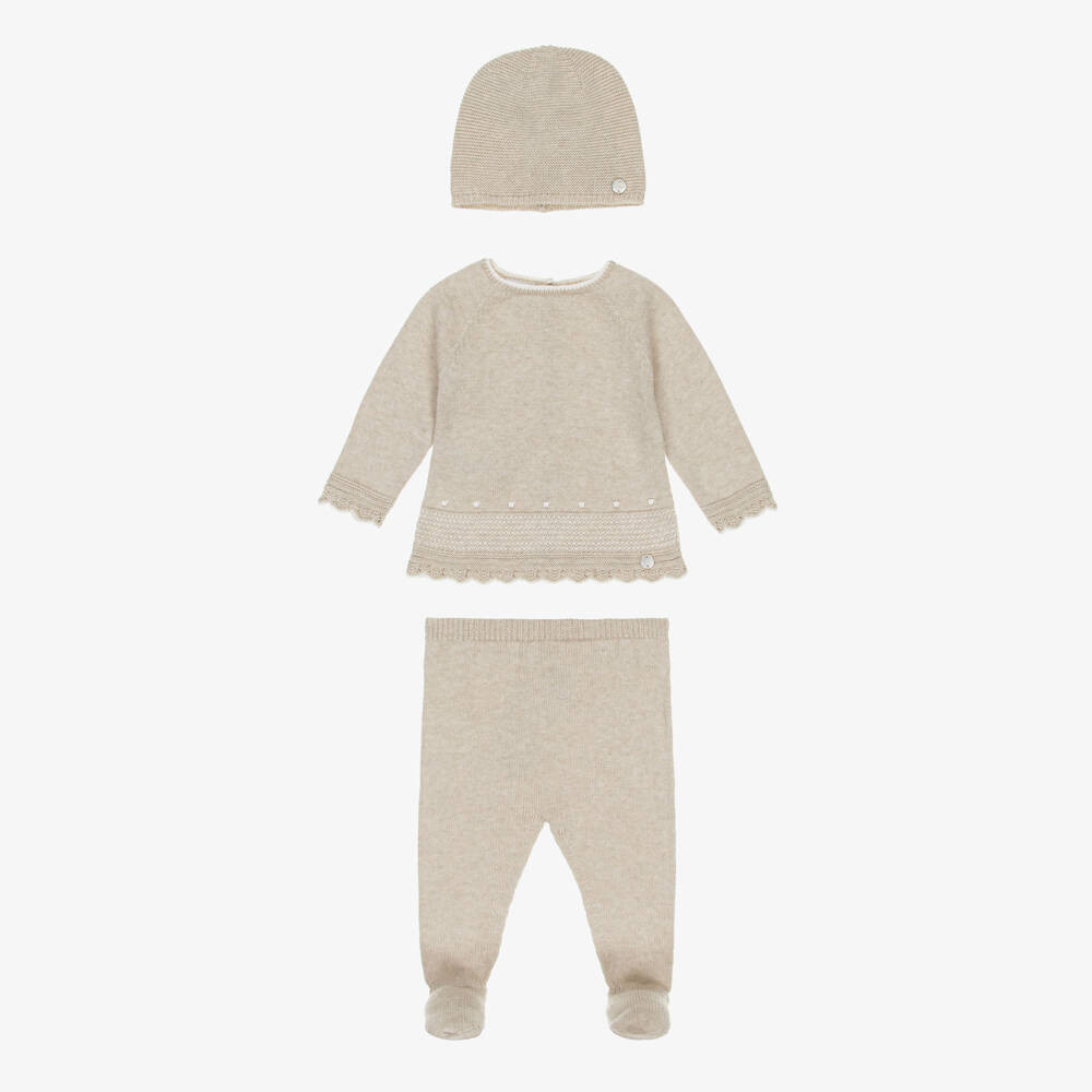 PAZ Rodríguez-Beige Cotton & Cashmere Knitted Babysuit Set | Childrensalon Outlet