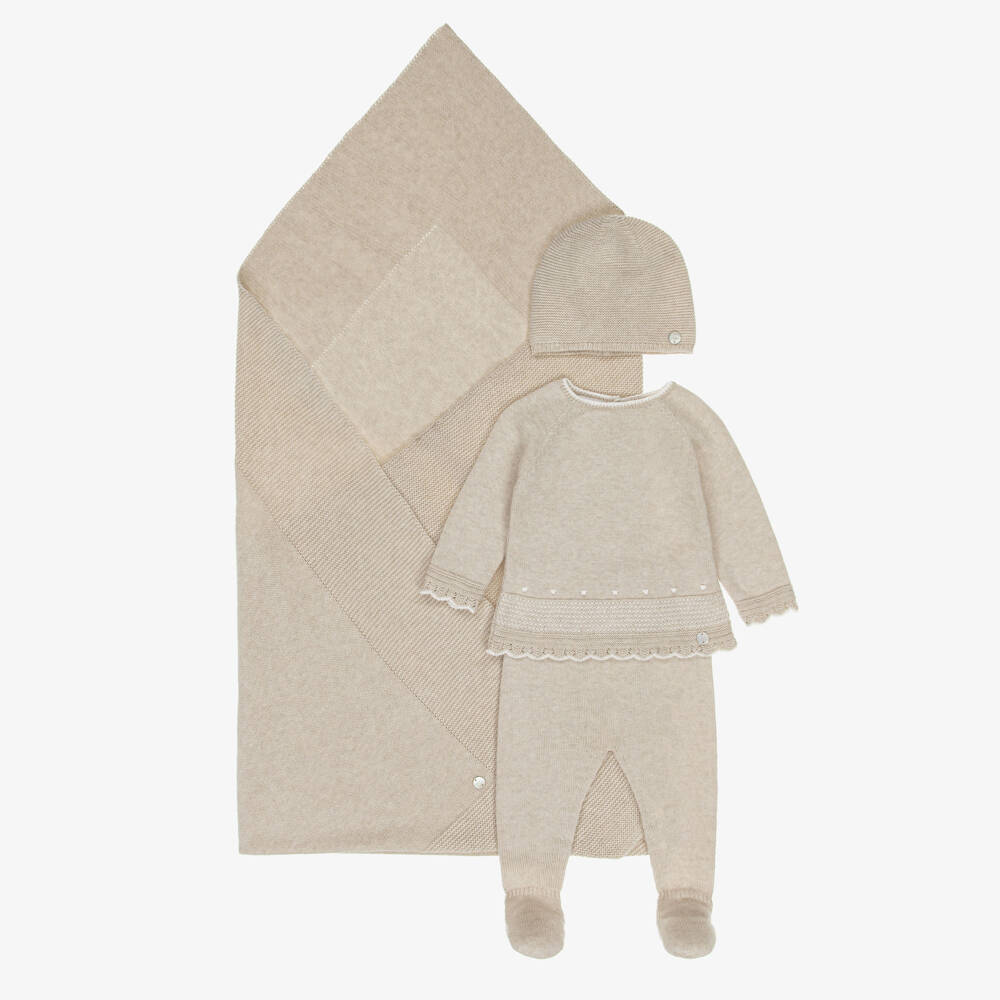 PAZ Rodríguez-Beige Cotton & Cashmere Knitted Babysuit Set | Childrensalon Outlet