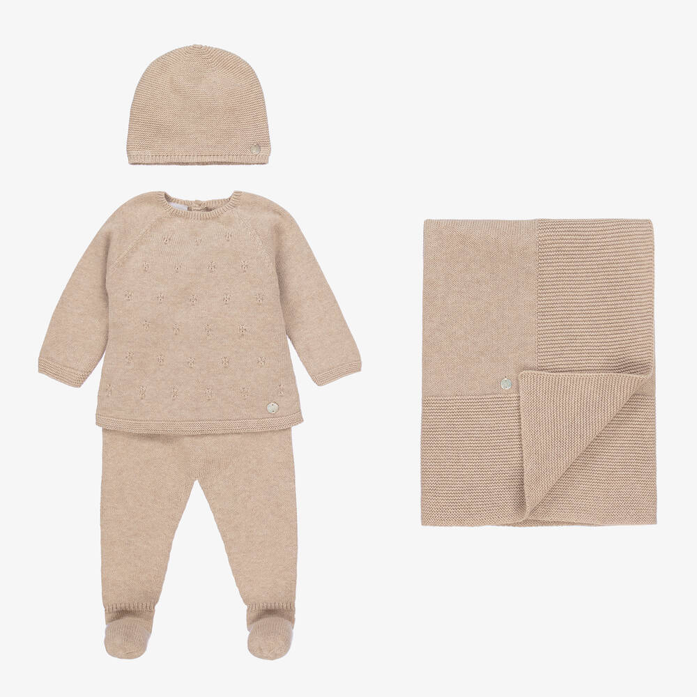 Paz Rodríguez - Beige Cotton Knit Babygrow Gift Set | Childrensalon