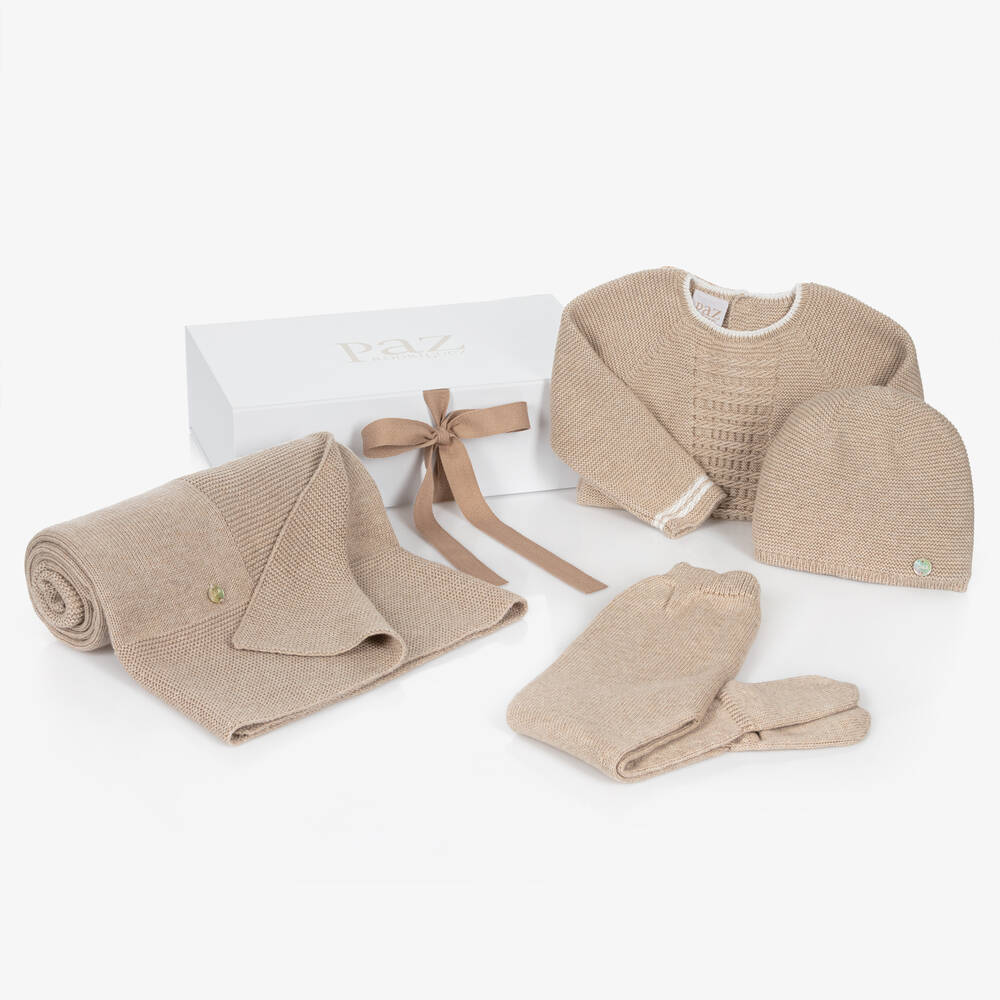 PAZ Rodríguez-Beige Cotton Knit Babysuit Set | Childrensalon Outlet