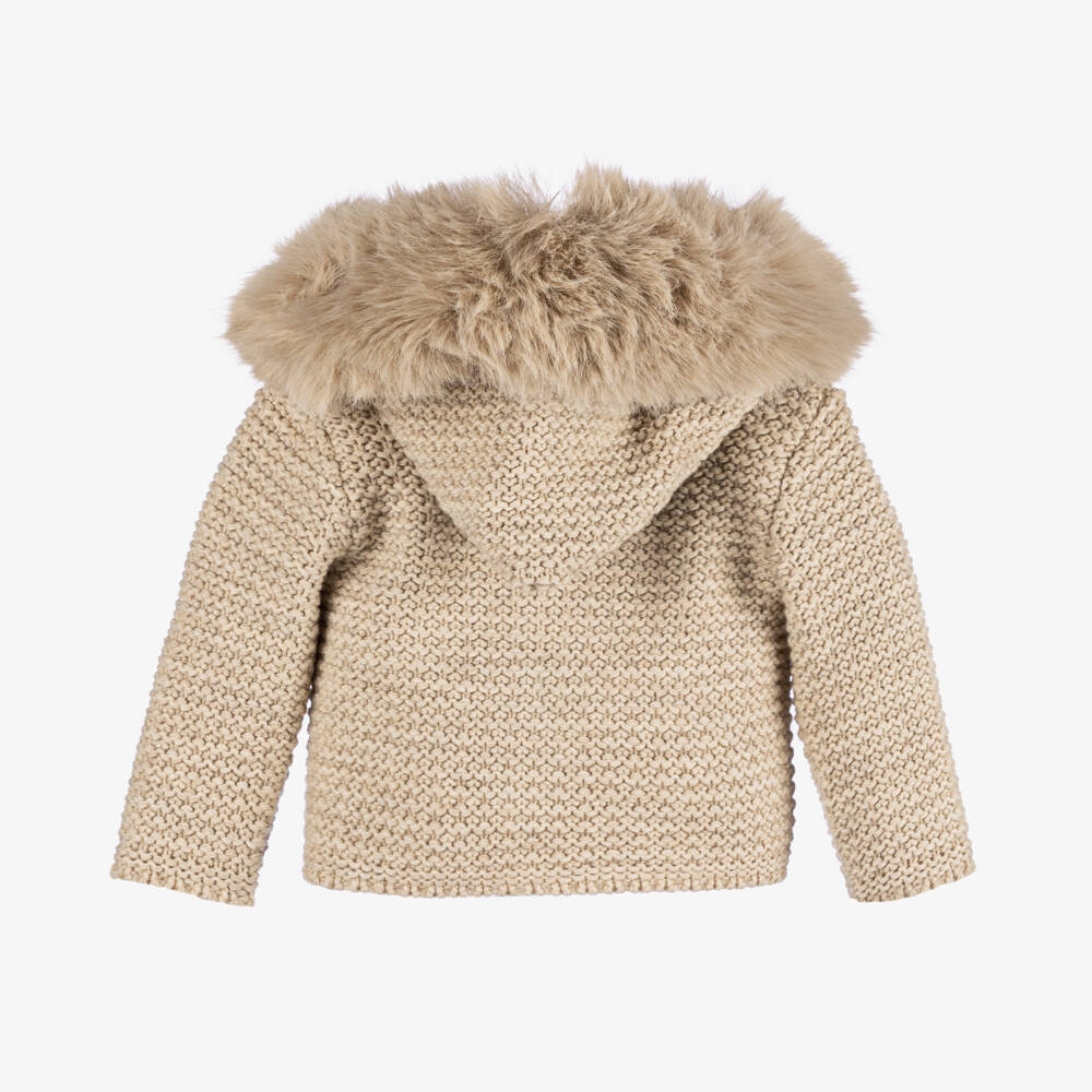 PAZ Rodríguez-Beige Knit Faux Fur Collar Jacket | Childrensalon Outlet