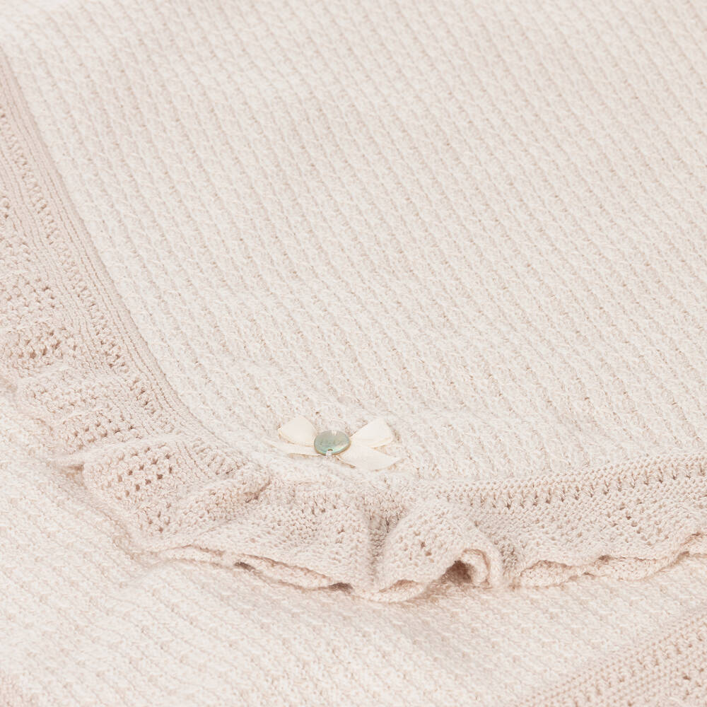 PAZ Rodríguez-Beige Knitted Cotton Baby Shawl (103cm) | Childrensalon Outlet