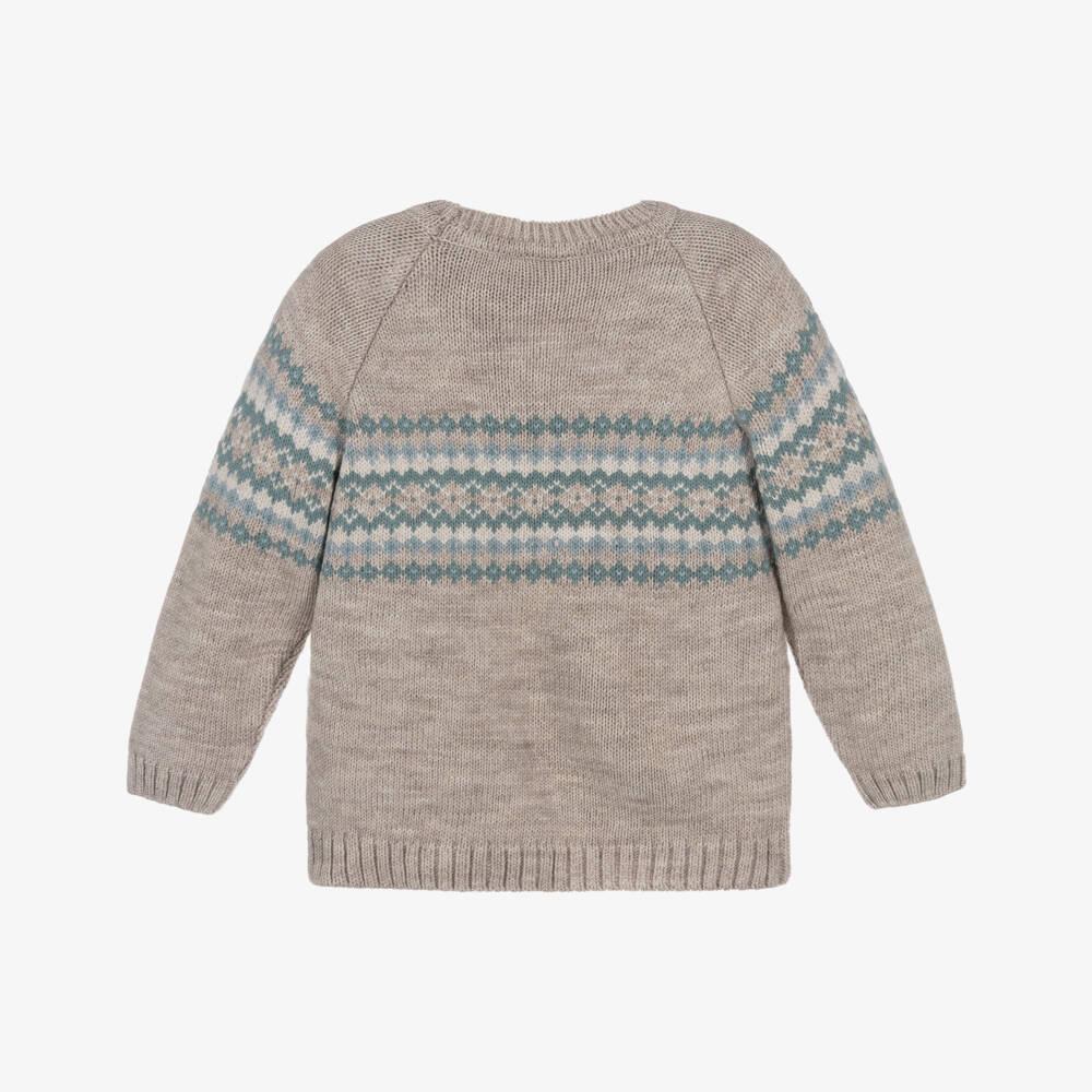 PAZ Rodríguez-Beige Knitted Fair Isle Sweater | Childrensalon Outlet