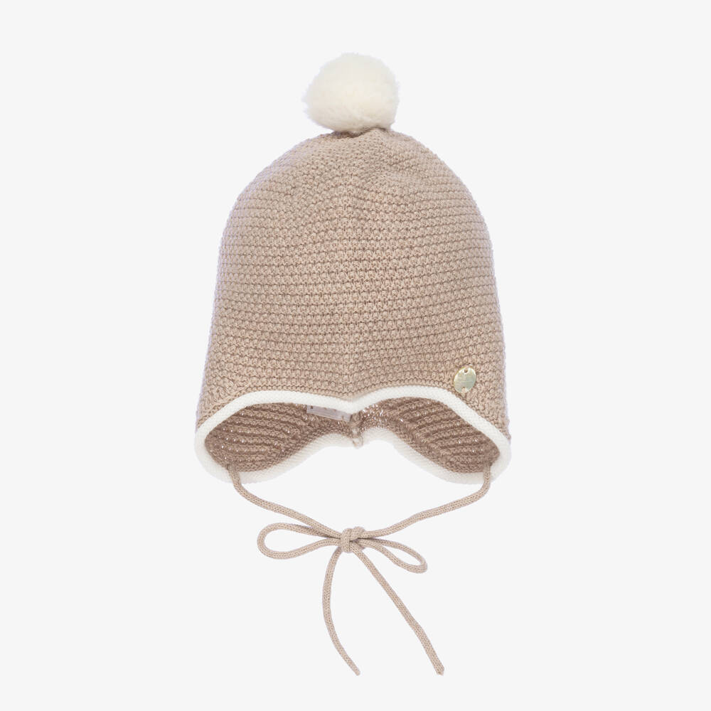 Paz Rodríguez - Bonnet maille beige à pompon | Childrensalon