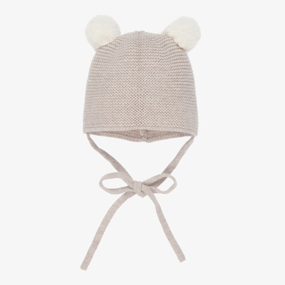 Paz Rodríguez - Beige Merino Wool Pom-Pom Hat | Childrensalon