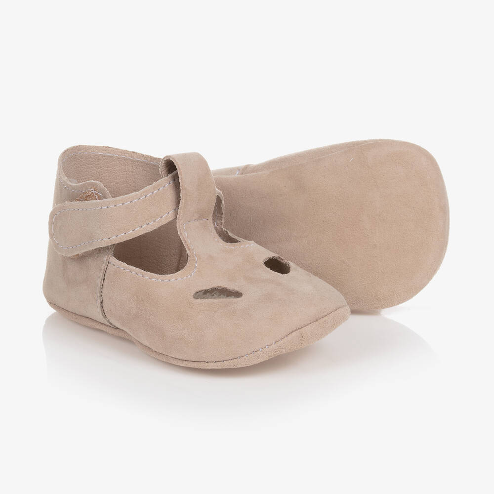 Paz Rodríguez - Beige Suede T-Bar Pre-Walkers | Childrensalon