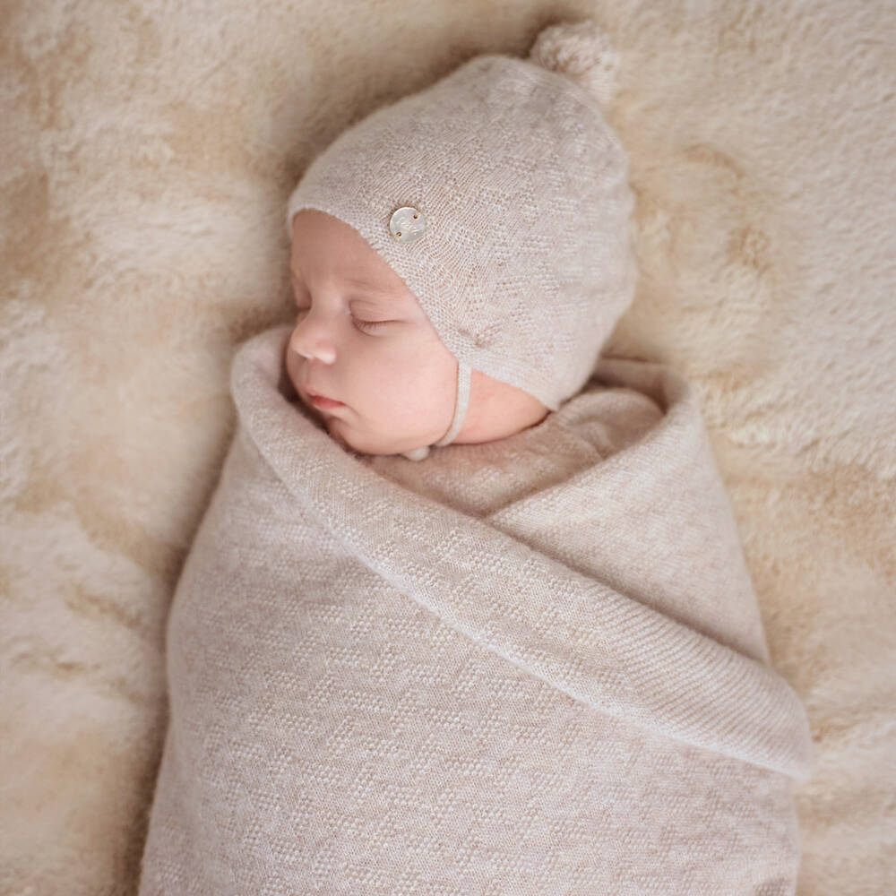 PAZ Rodríguez-Beige Wool & Cashmere Knit Blanket (98cm) | Childrensalon Outlet