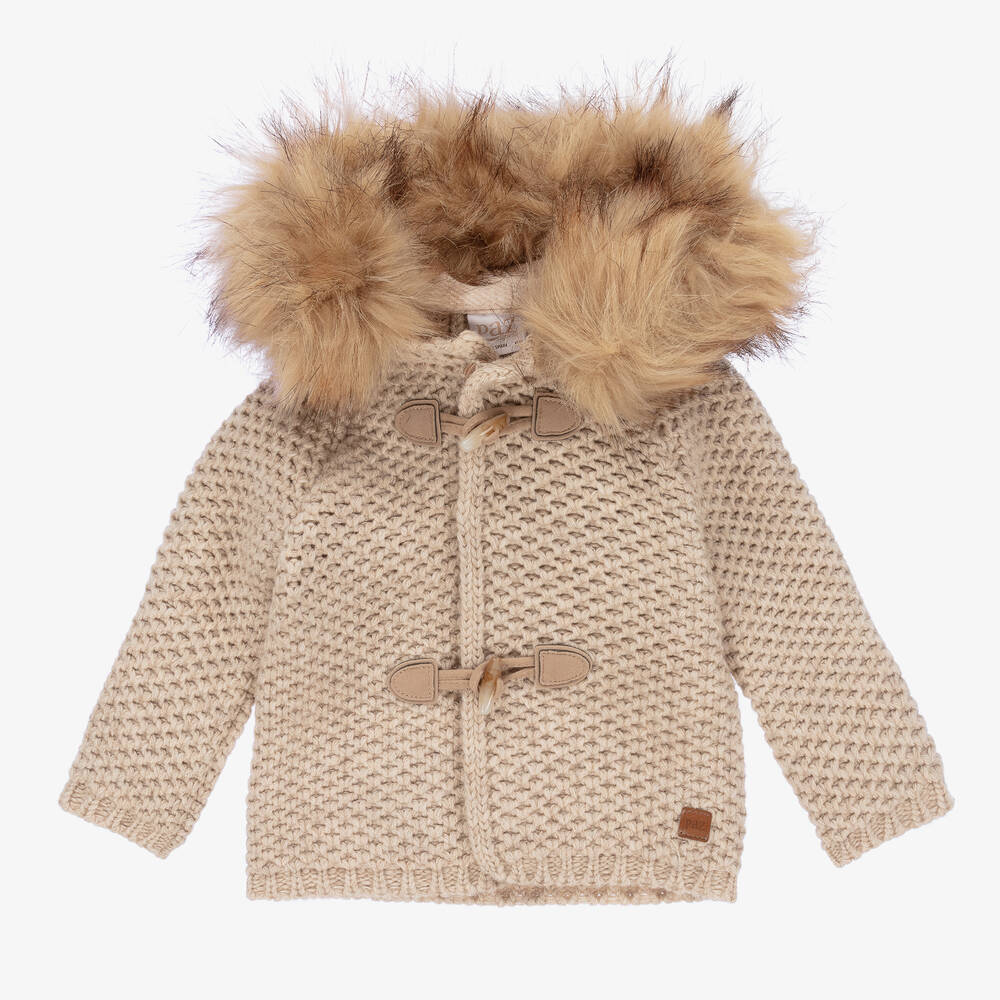 Paz Rodríguez - Manteau beige laine et fausse fourrure | Childrensalon