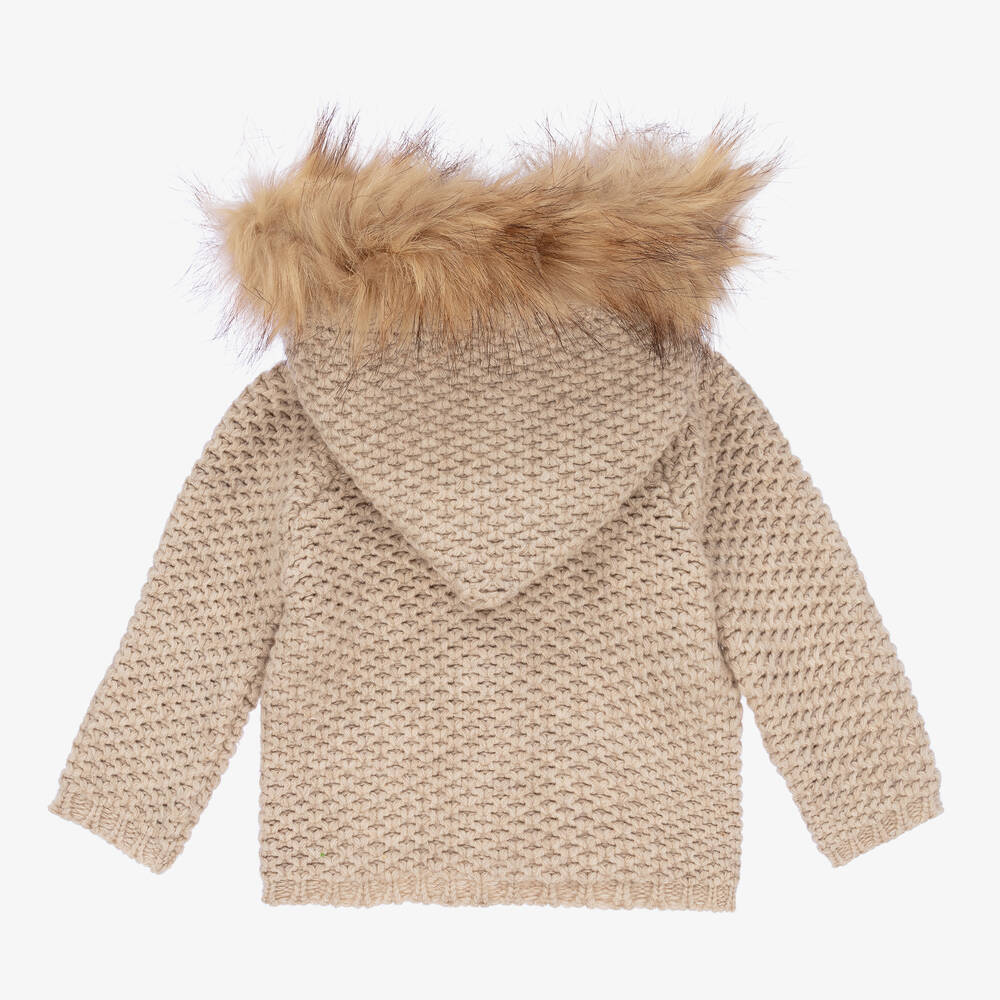 باز رودريغيز-معطف صوف وفرو صناعي لون بيج للأطفال | Childrensalon Outlet