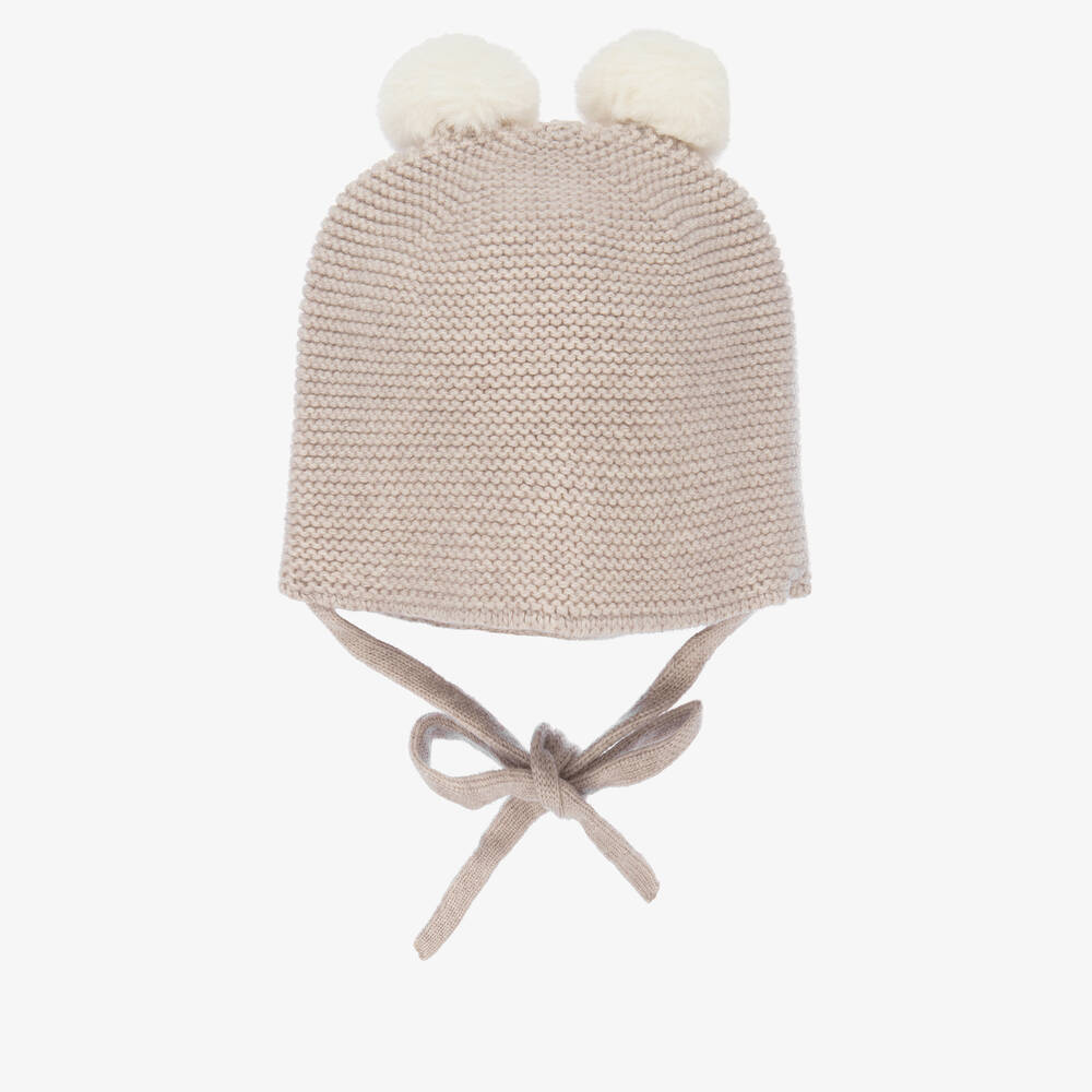 Paz Rodríguez - Beige Wool Knit Pom-Pom Hat | Childrensalon