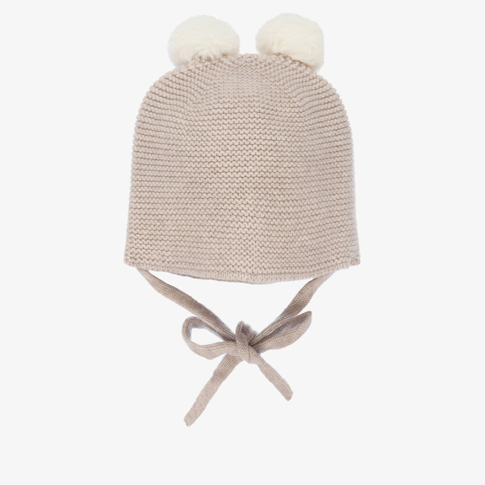 Paz Rodríguez - Bonnet beige laine à pompons | Childrensalon