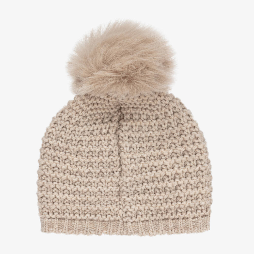 PAZ Rodríguez-Beige Wool Knit Pom-Pom Hat | Childrensalon Outlet