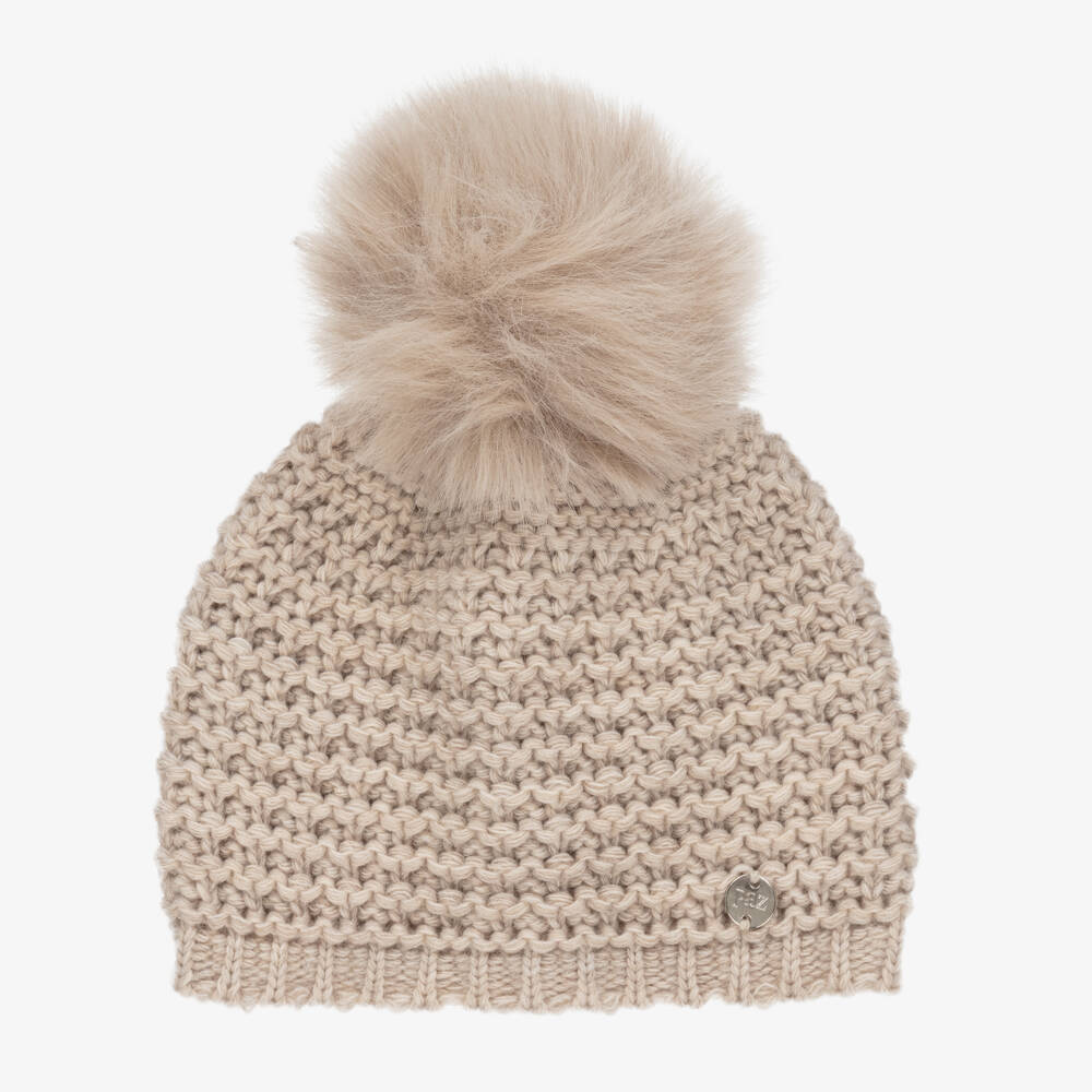 PAZ Rodríguez-Beige Wool Knit Pom-Pom Hat | Childrensalon Outlet