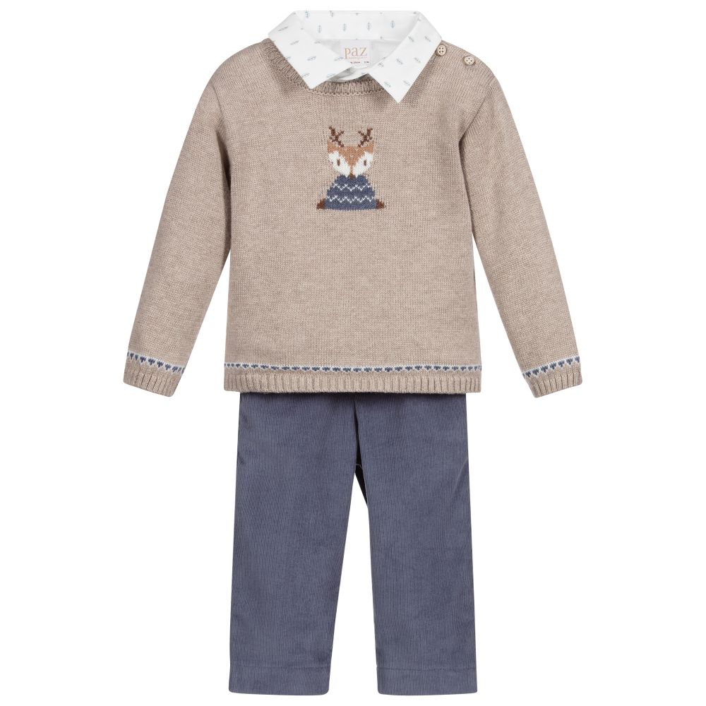 PAZ Rodríguez-Blue & Beige Trousers Set  | Childrensalon Outlet