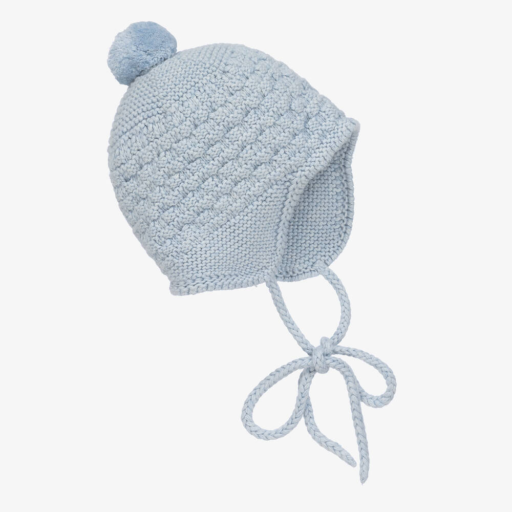 Paz Rodríguez - Blue Cotton & Cashmere Knit Pom-Pom Hat | Childrensalon