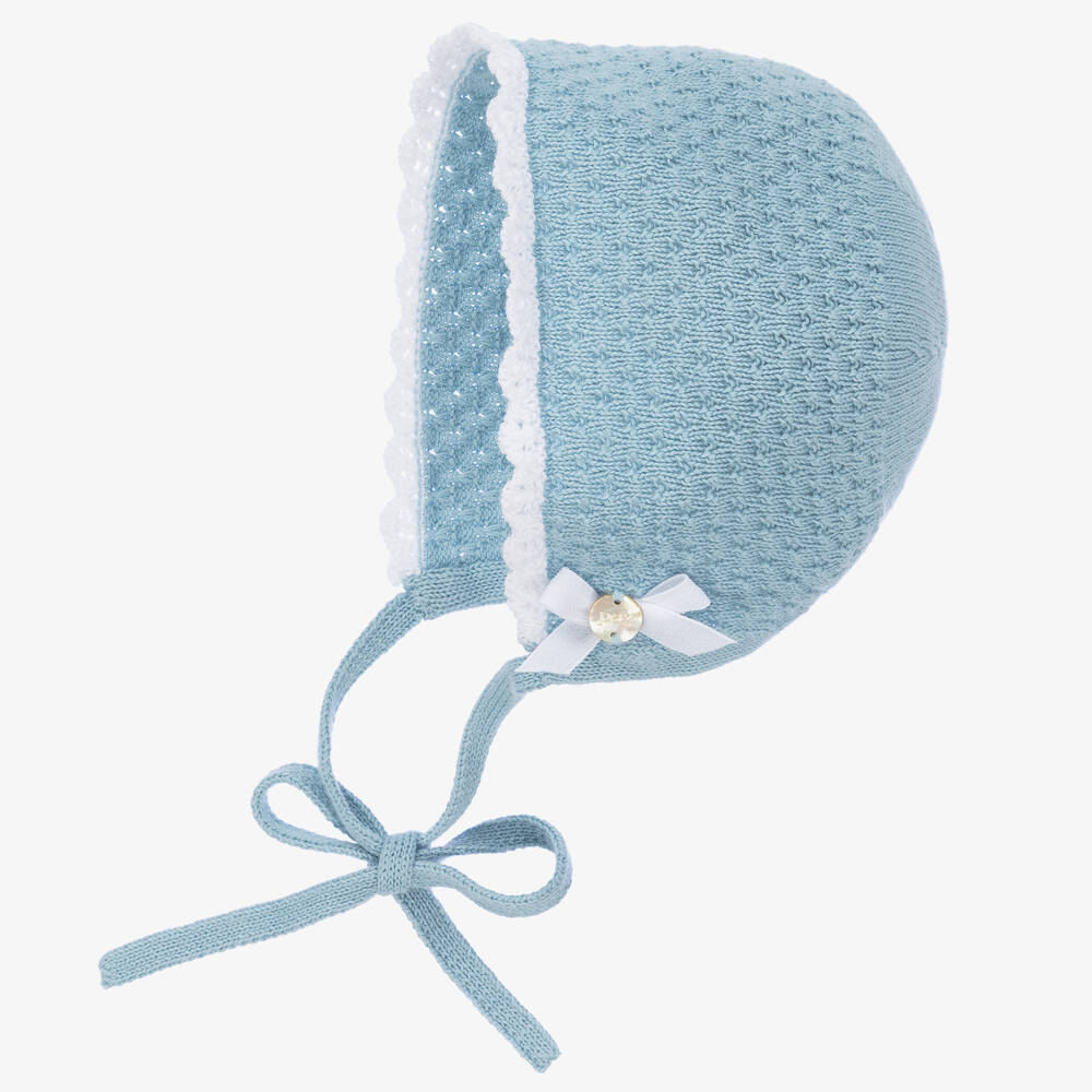 PAZ Rodríguez-Blue Knit Baby Bonnet | Childrensalon Outlet