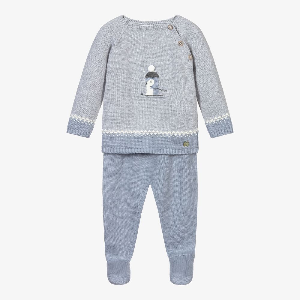 Paz Rodríguez - Blue Knitted 2 Piece Babygrow | Childrensalon