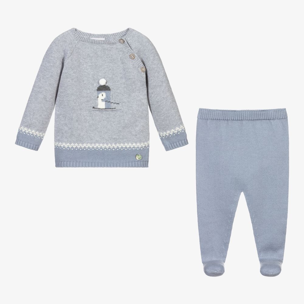 PAZ Rodríguez-Blue Knitted 2 Piece Babygrow | Childrensalon Outlet