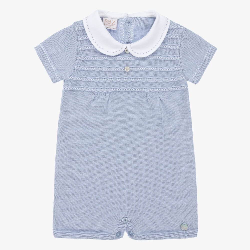 Paz Rodríguez - Blue Knitted Cotton Baby Shortie | Childrensalon