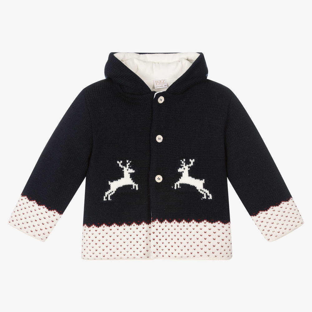 PAZ Rodríguez-Blue Knitted Hooded Jacket | Childrensalon Outlet