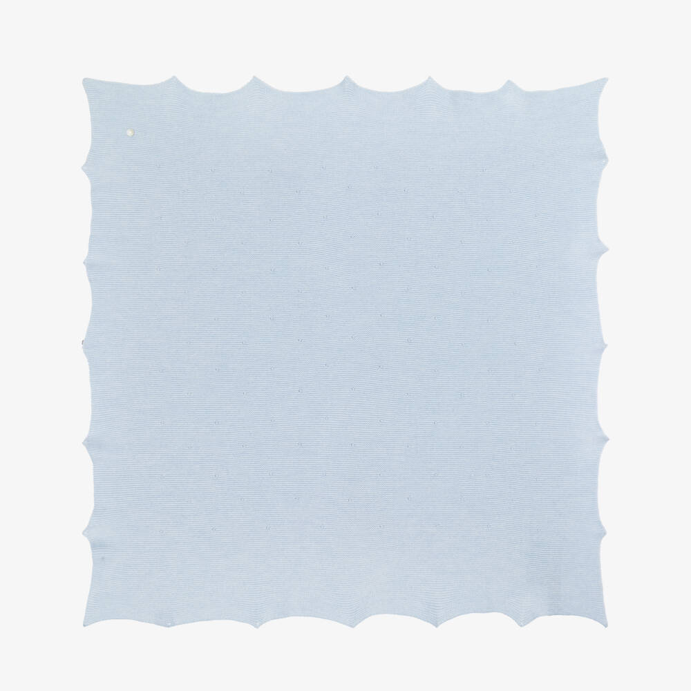PAZ Rodríguez-Blue Scalloped Cotton & Cashmere Knit Baby Shawl (100cm) | Childrensalon Outlet
