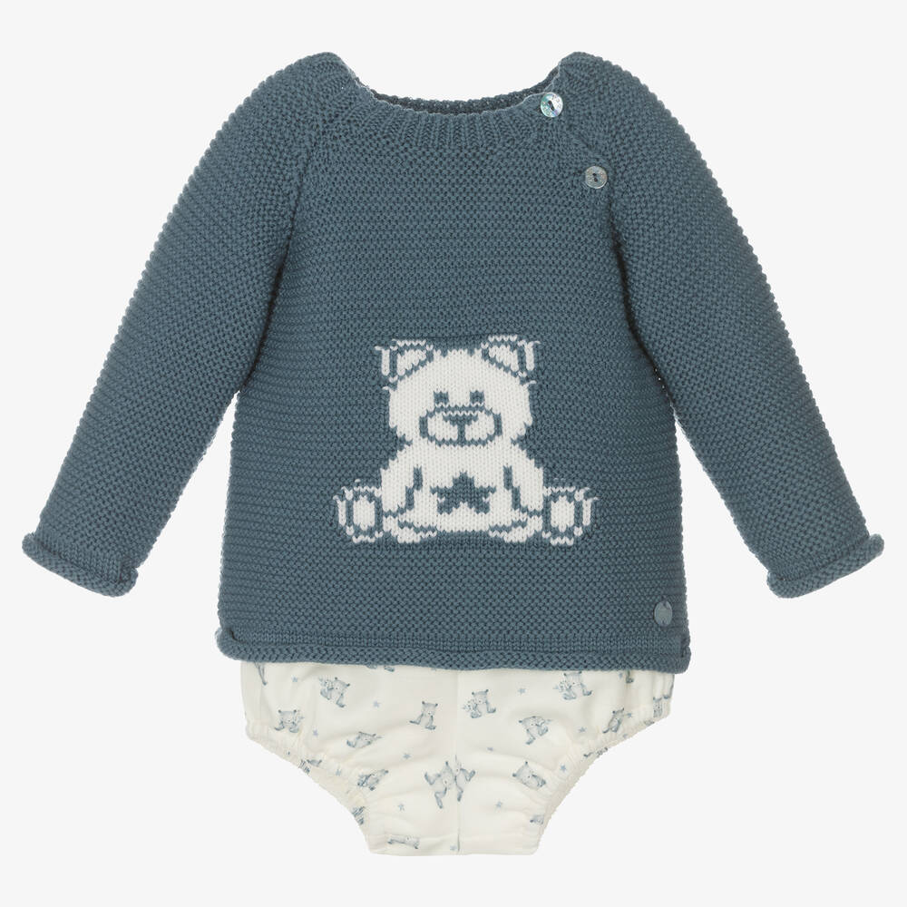 Paz Rodríguez - Blaues Teddy-Strickshorts-Set | Childrensalon