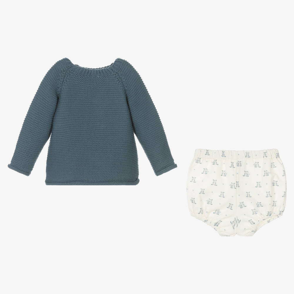 PAZ Rodríguez-Blue Teddy Knit Shorts Set | Childrensalon Outlet