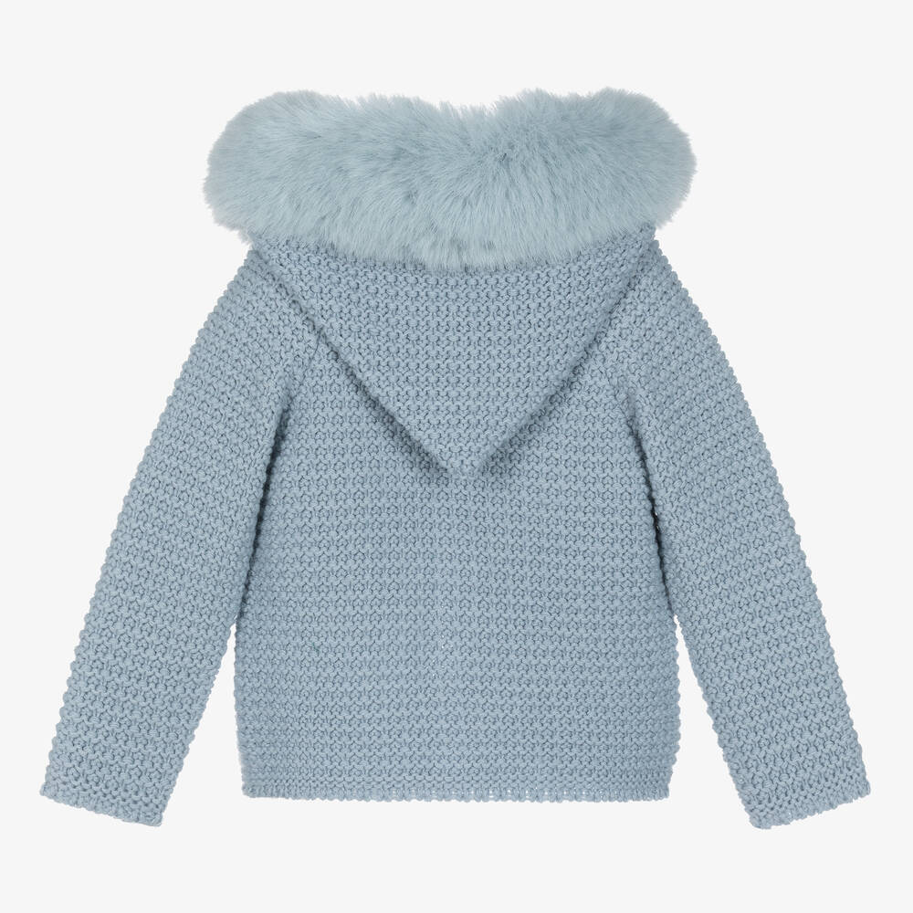 باز رودريغيز-جاكيت هودي مزيج صوف مارينو محبوك لون أزرق | Childrensalon Outlet