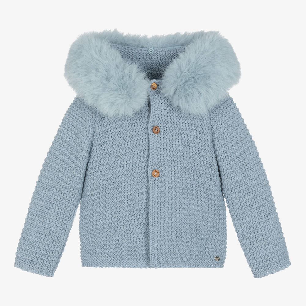 Paz Rodríguez - Blue Wool Knit Hooded Jacket | Childrensalon
