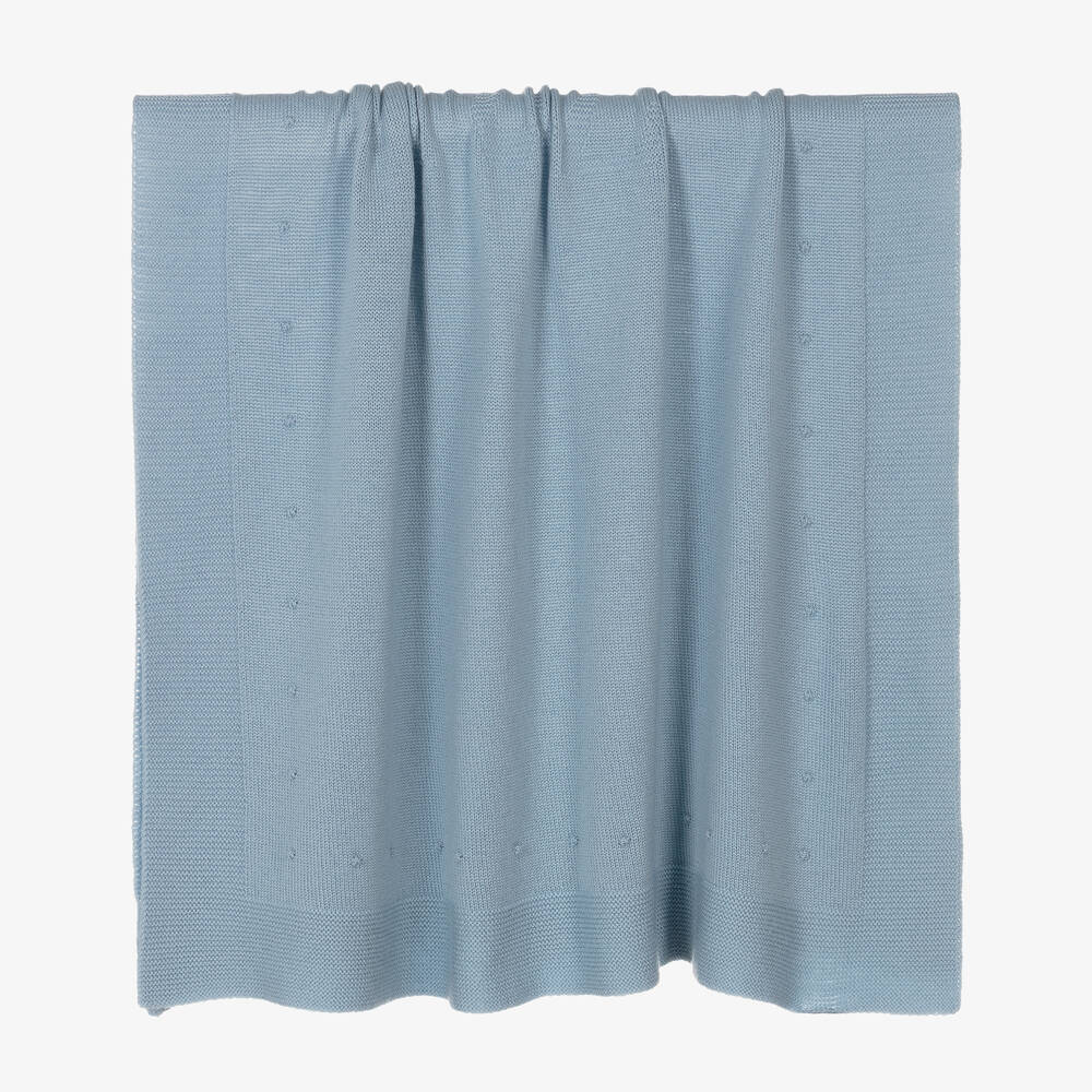 Paz Rodríguez - Blue Wool Knitted Baby Blanket (100cm) | Childrensalon