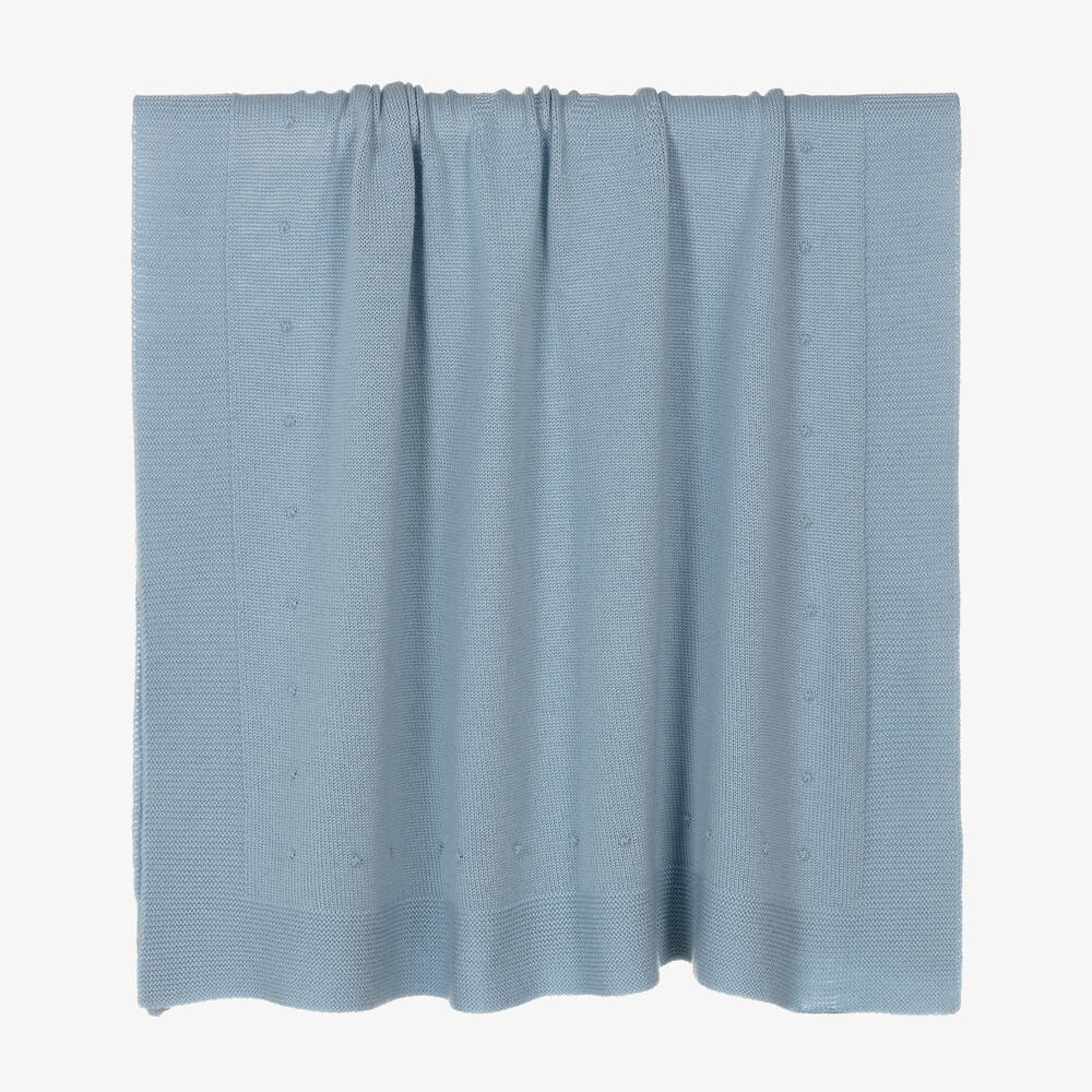 PAZ Rodríguez-Blue Wool Knitted Baby Blanket (100cm) | Childrensalon Outlet