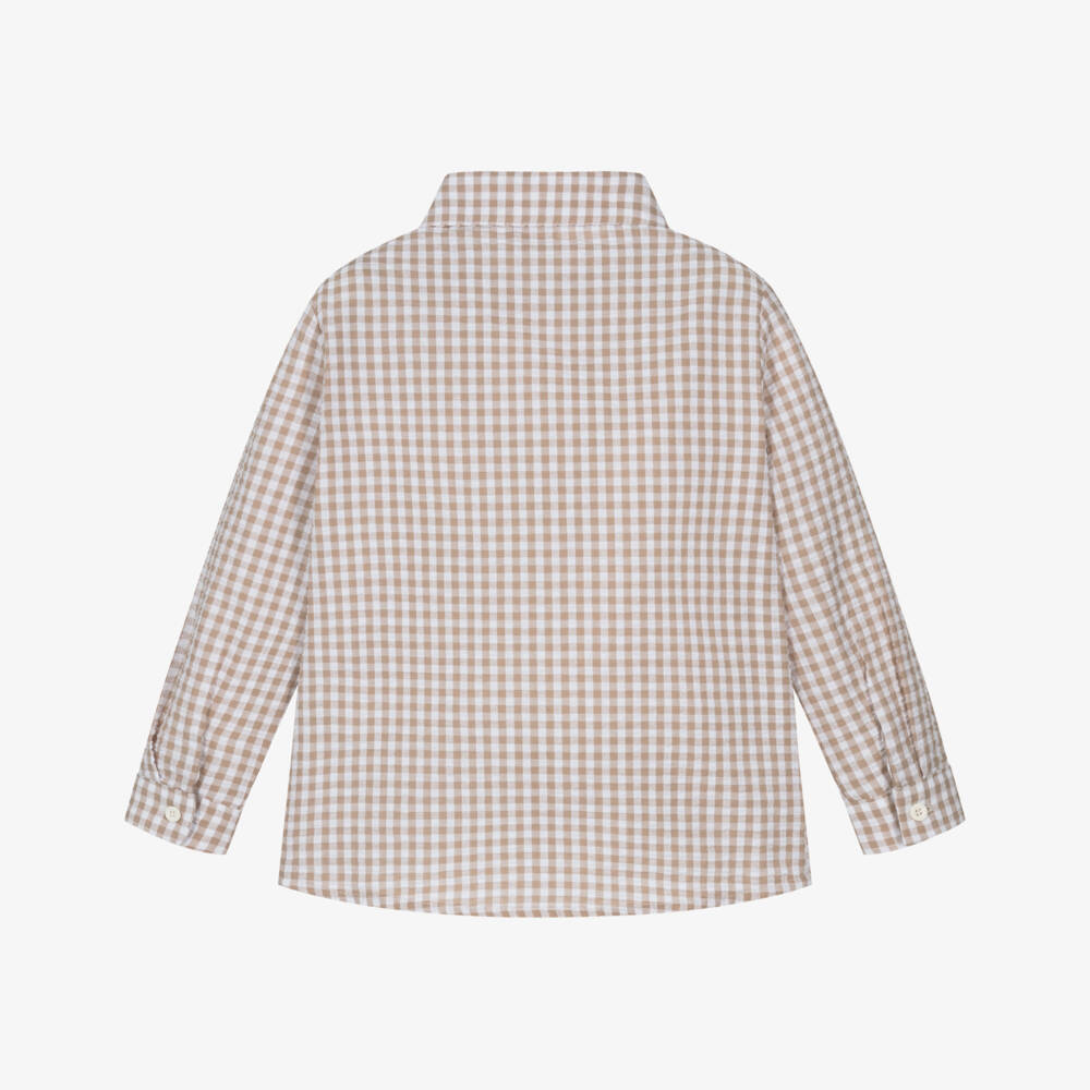 PAZ Rodríguez-Рубашка из бежевого хлопка в клетку для мальчиков | Childrensalon Outlet