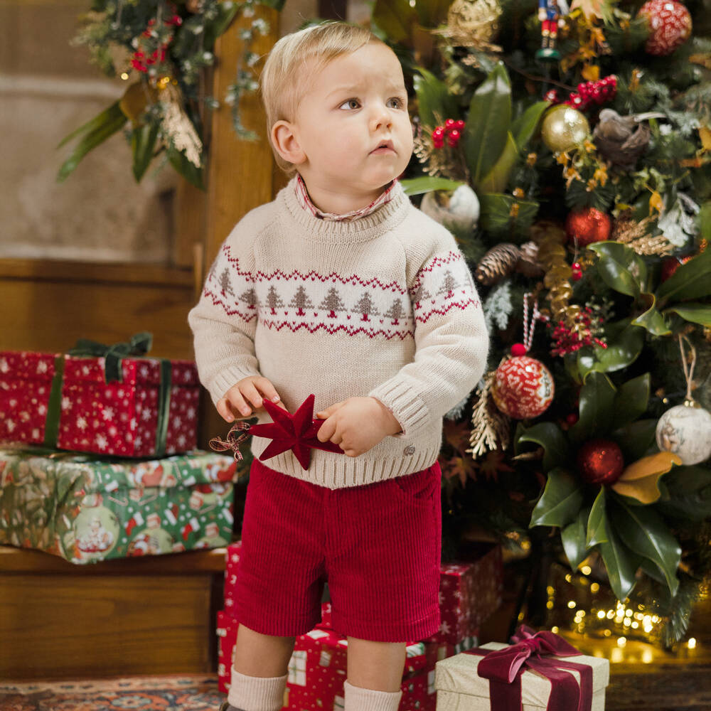 PAZ Rodríguez-كنزة صوفية بيج للأولاد بنقشة شجرة | Childrensalon Outlet