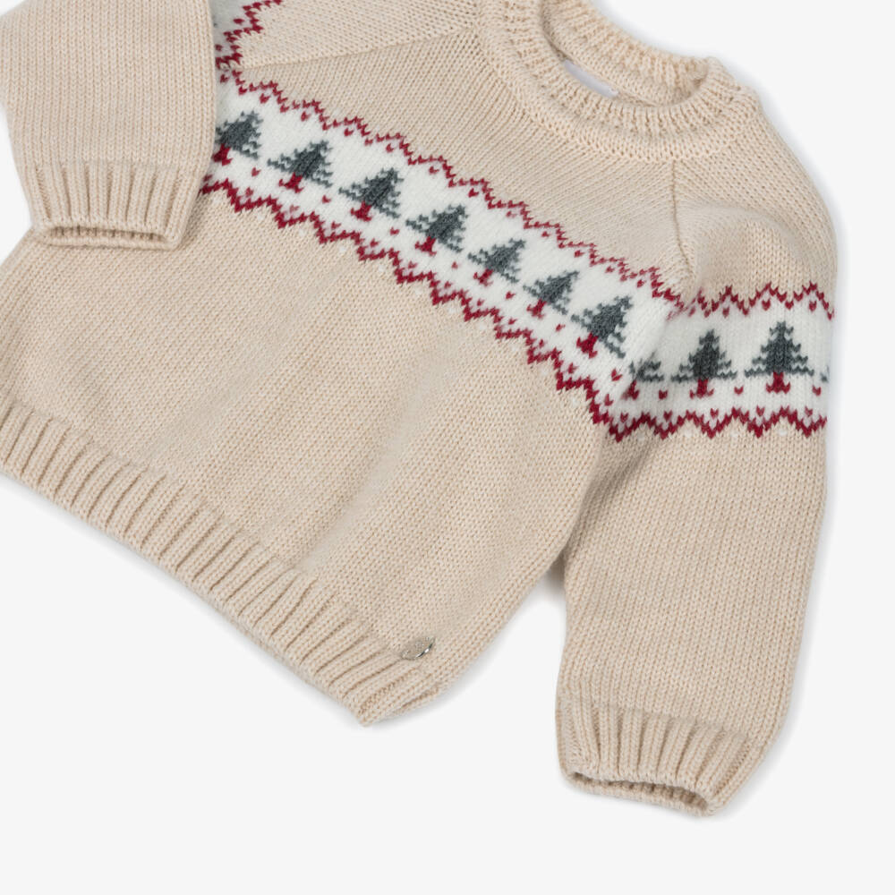 PAZ Rodríguez-Бежевый вязаный свитер с деревом для мальчиков | Childrensalon Outlet