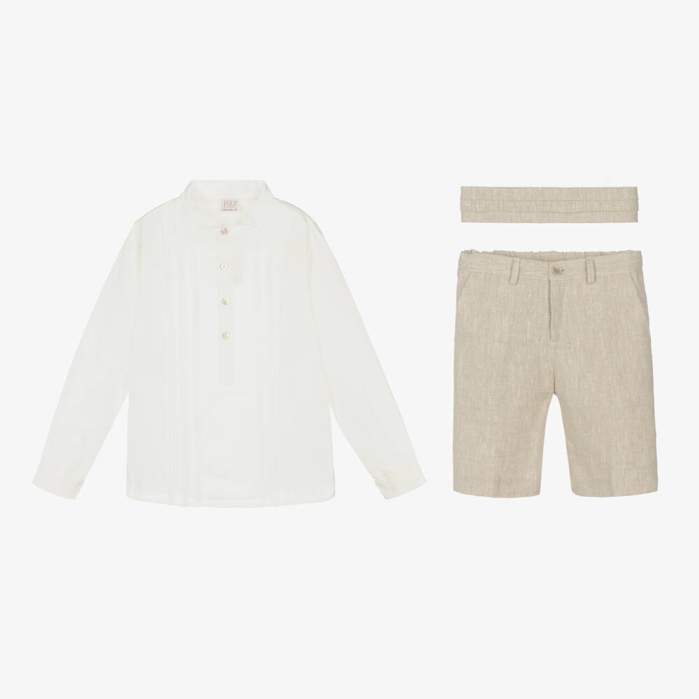 PAZ Rodríguez-Boys Beige Linen Shorts Set | Childrensalon Outlet