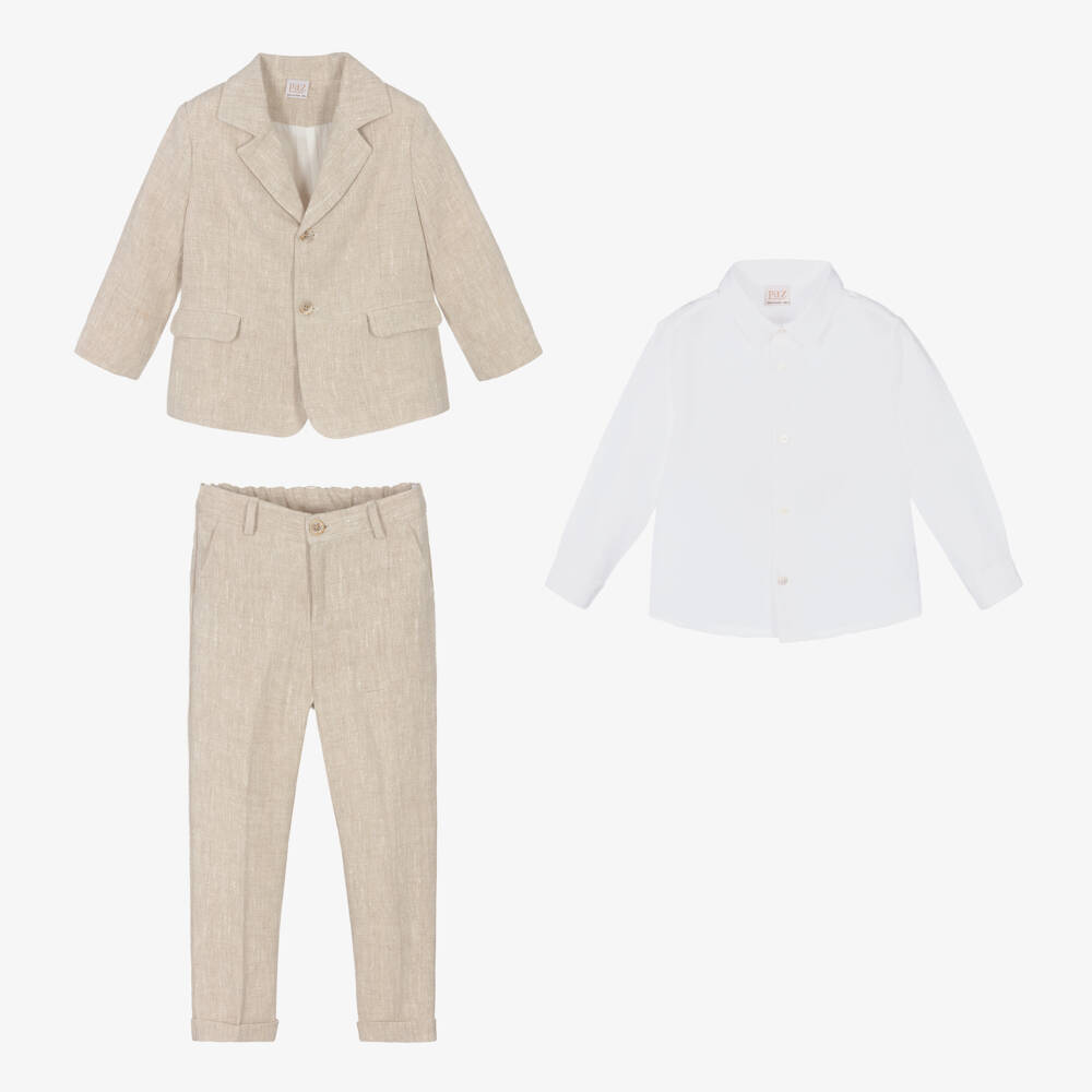 PAZ Rodríguez-Boys Beige Linen Suit | Childrensalon Outlet