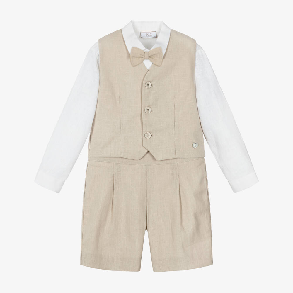 PAZ Rodríguez-Boys Beige Linen Waistcoat & Shorts Set | Childrensalon Outlet