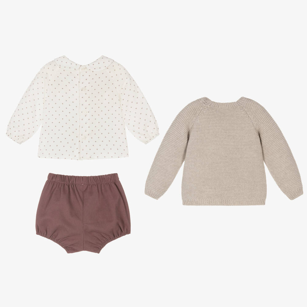 PAZ Rodríguez-طقم شورت بيج وأرجواني للمواليد | Childrensalon Outlet