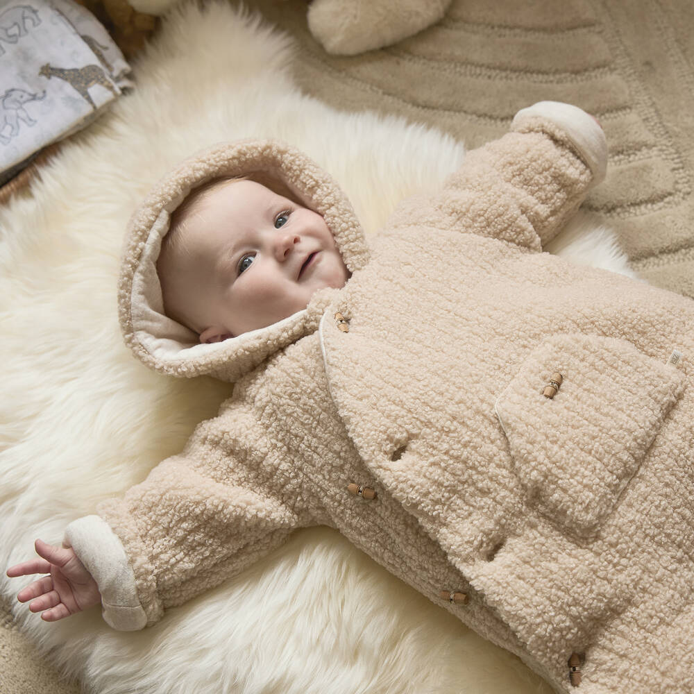 PAZ Rodríguez-Boys Beige Sherpa Fleece Pramsuit | Childrensalon Outlet