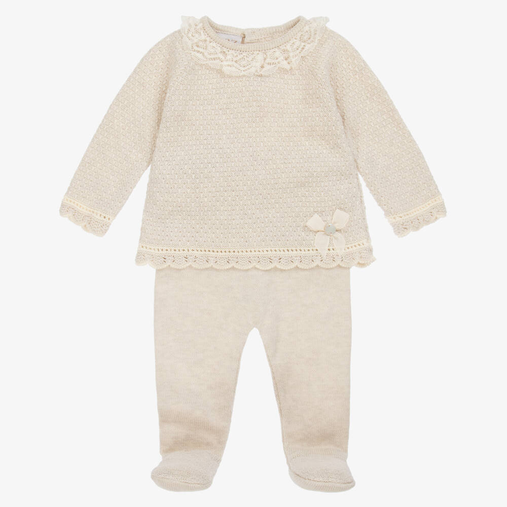 PAZ Rodríguez-Boys Beige Soft Knit Baby Outfit | Childrensalon Outlet