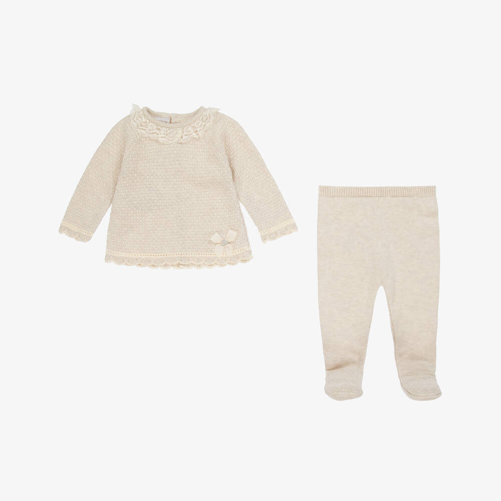 PAZ Rodríguez-Boys Beige Soft Knit Baby Outfit | Childrensalon Outlet