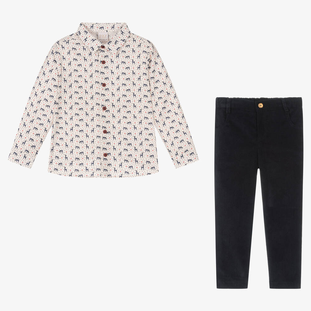 PAZ Rodríguez-Бежевая рубашка и синие брюки для мальчиков | Childrensalon Outlet