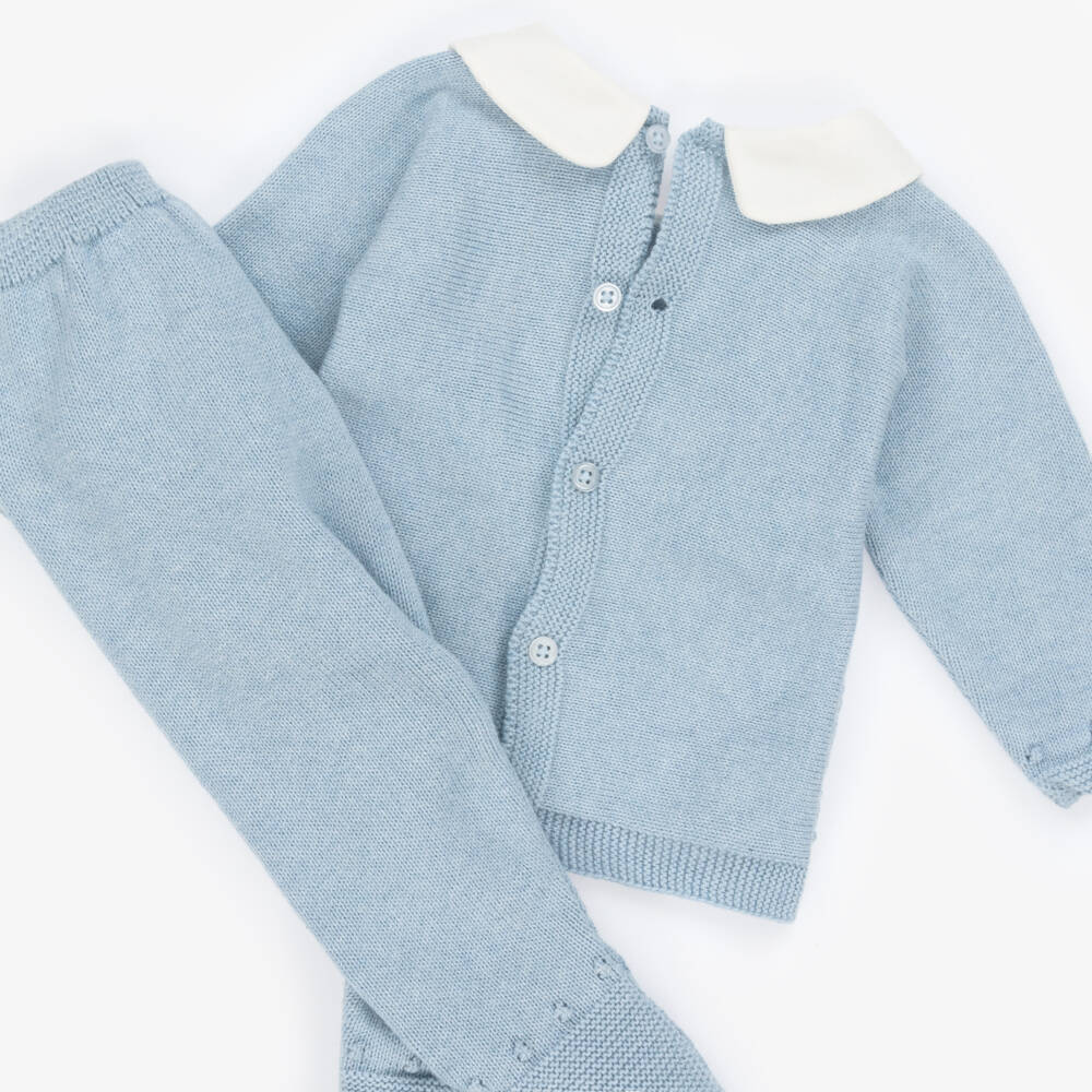 PAZ Rodríguez-Boys Blue Cotton & Cashmere Knit 2 Piece Babygrow | Childrensalon Outlet