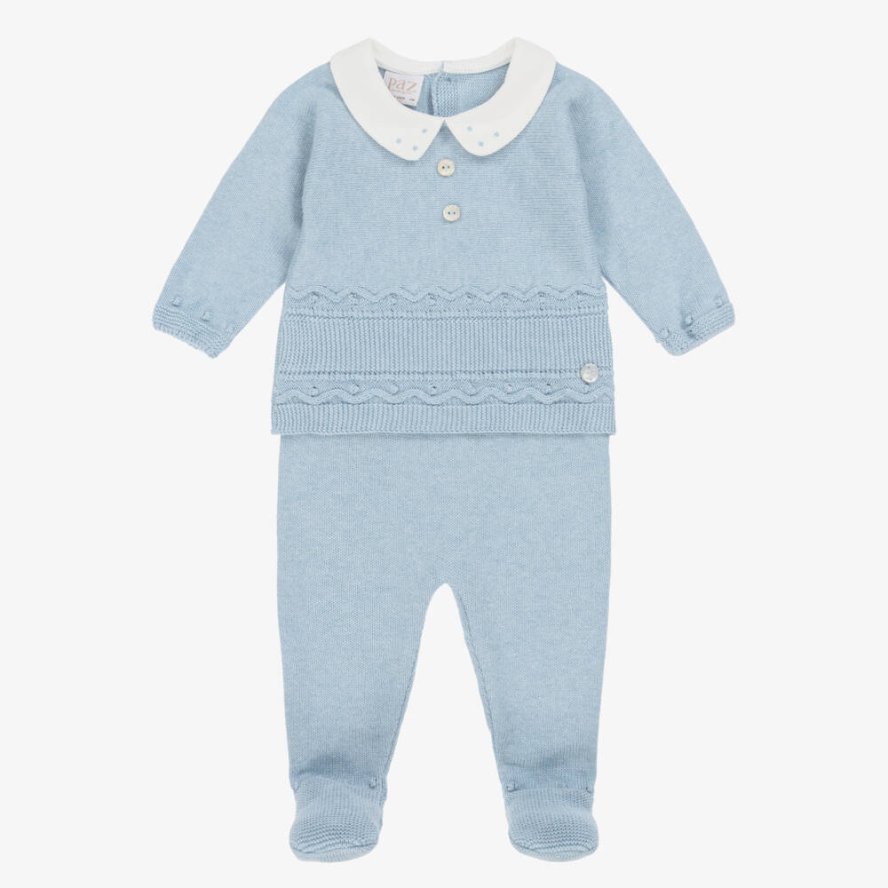 PAZ Rodríguez-Boys Blue Cotton & Cashmere Knit 2 Piece Babygrow | Childrensalon Outlet