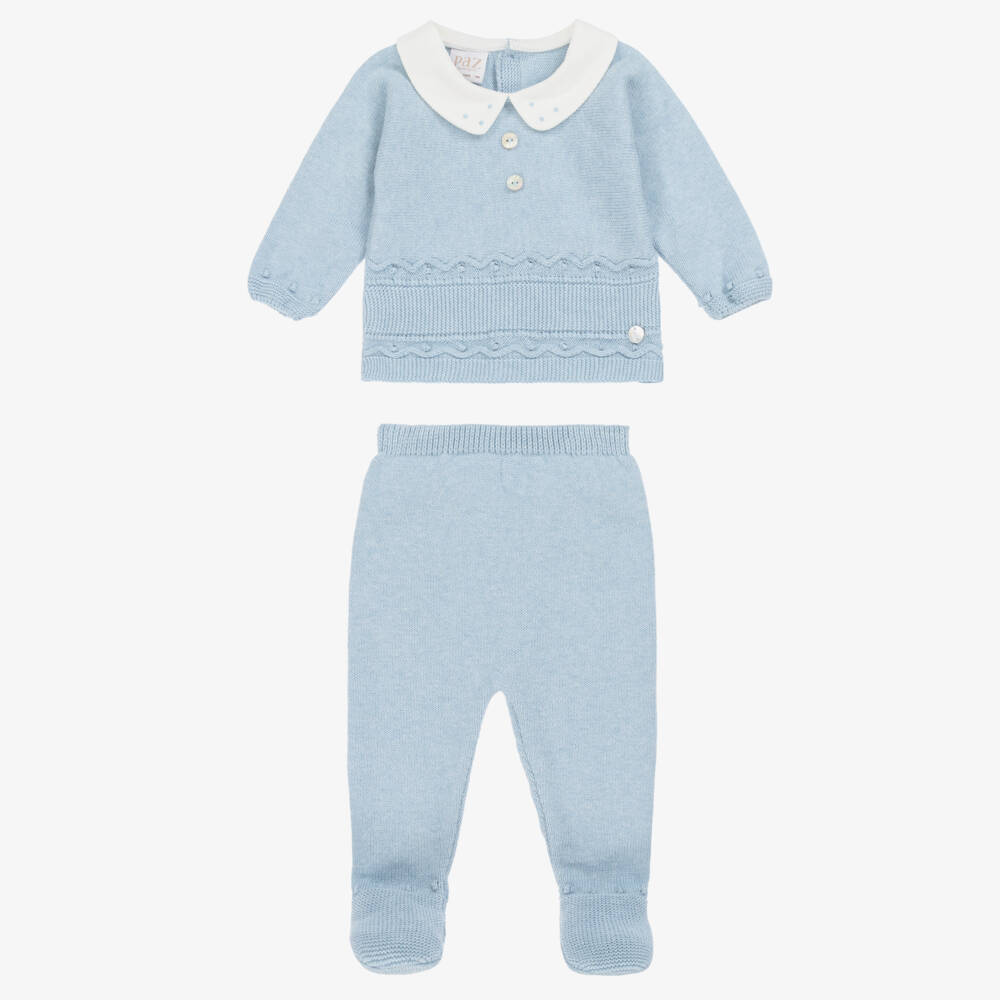 PAZ Rodríguez-Boys Blue Cotton & Cashmere Knit 2 Piece Babygrow | Childrensalon Outlet