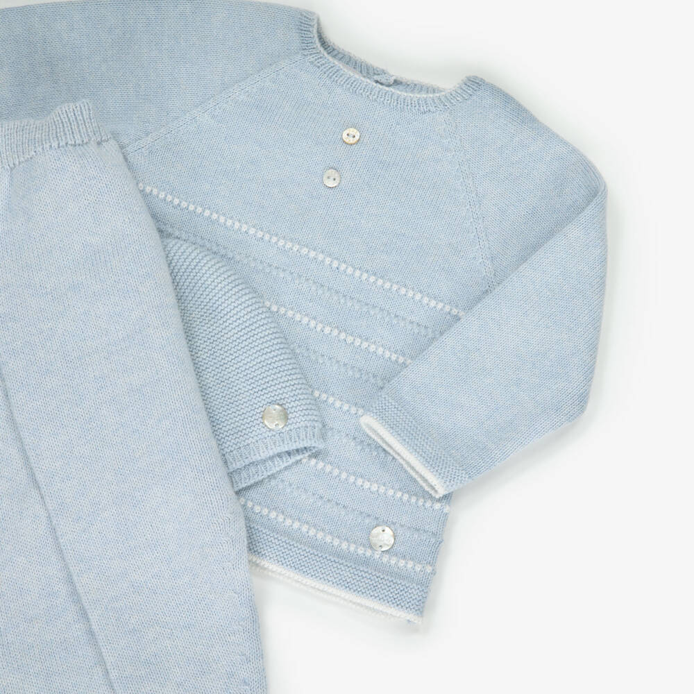 PAZ Rodríguez-Boys Blue Cotton & Cashmere Knitted Babysuit Set | Childrensalon Outlet